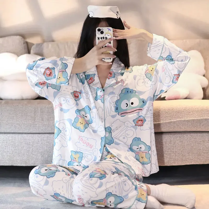 Girly Heart Kawaii Sanrio Anime Hangyodon Long Sleeve Pants Pajamas Spring Autumn Cute Kuromi Home Wear Clothes Gifts for Girls