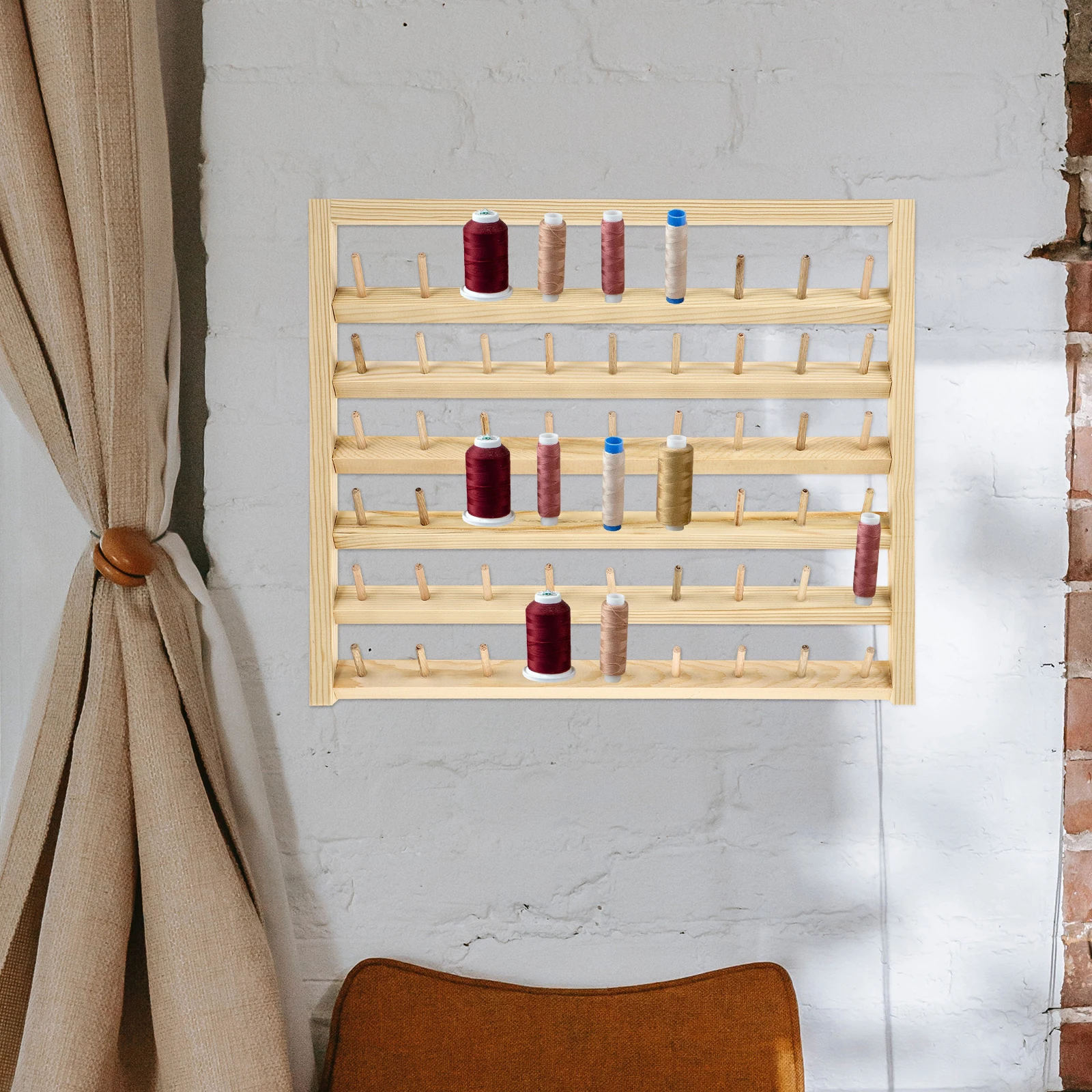 

Round Wooden Thread Spool Holder 54 Spool Capacity Wall Mounted Sewing Organizer For Knitting Crochet Textile Projects