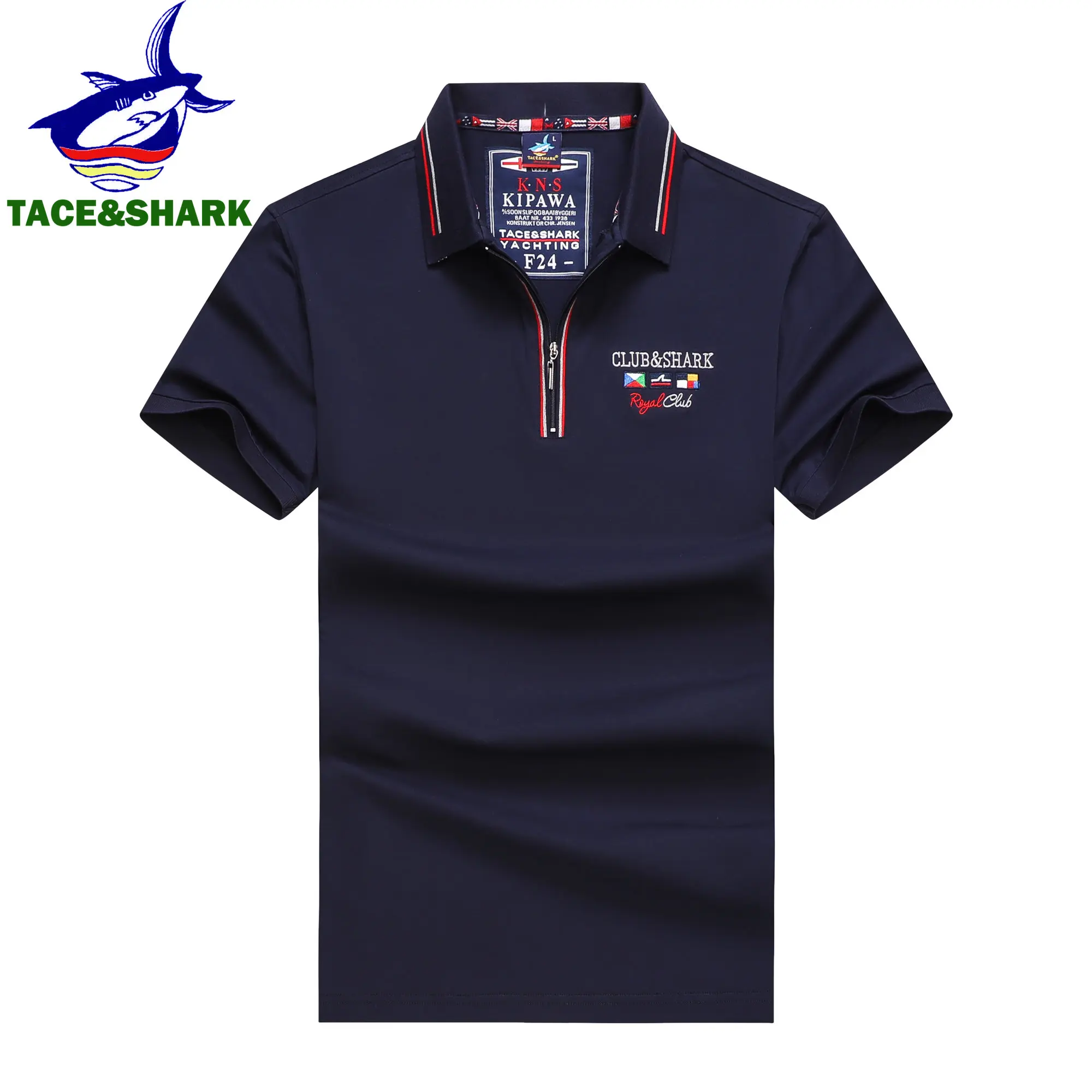 TACE & SHARK-Polo à Manches Courtes pour Homme, Vêtement de Marque, Broderie de Requin, Solide, Document, Mode Business, Nouvelle Collection 2023