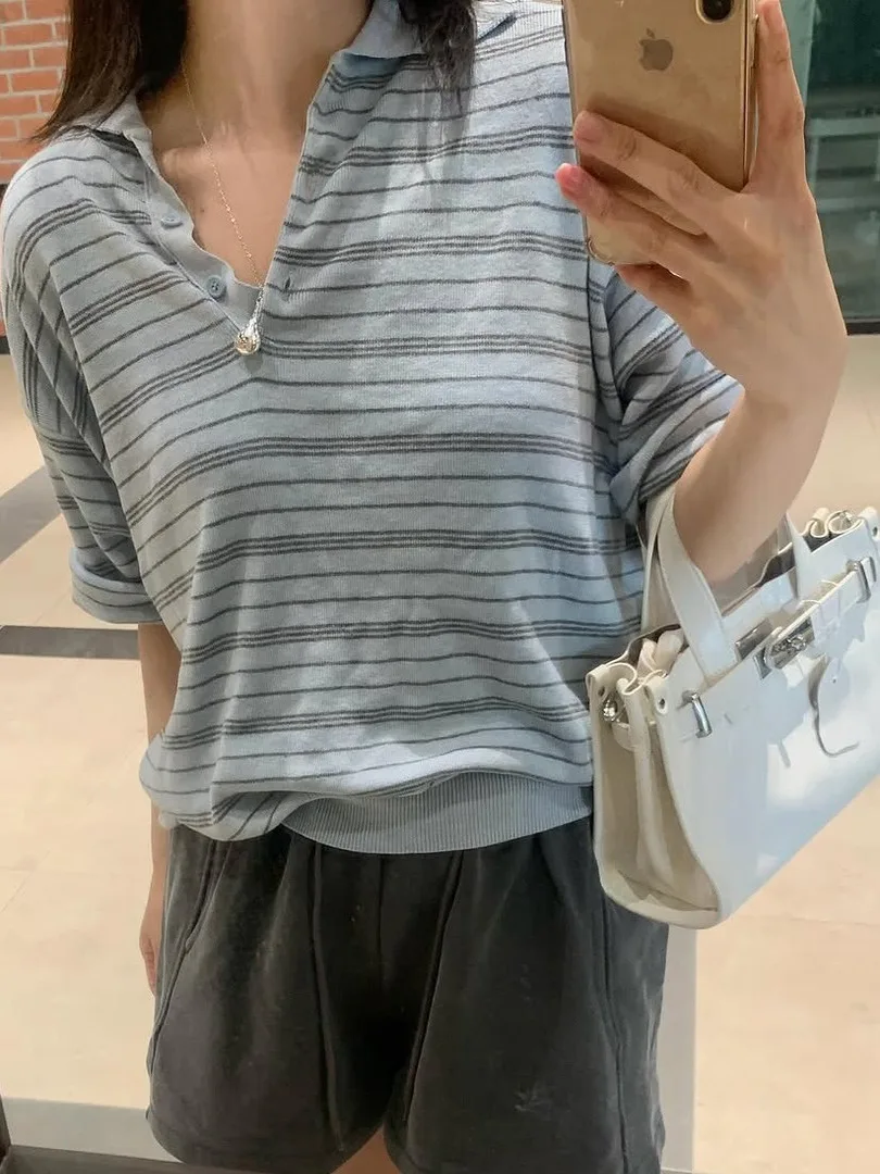 

Sweet Anti-Aging Women's Knitwear Loose Lazy Collar Slimming Versatile Design Top Cotton 00% Summer 2025 Faion