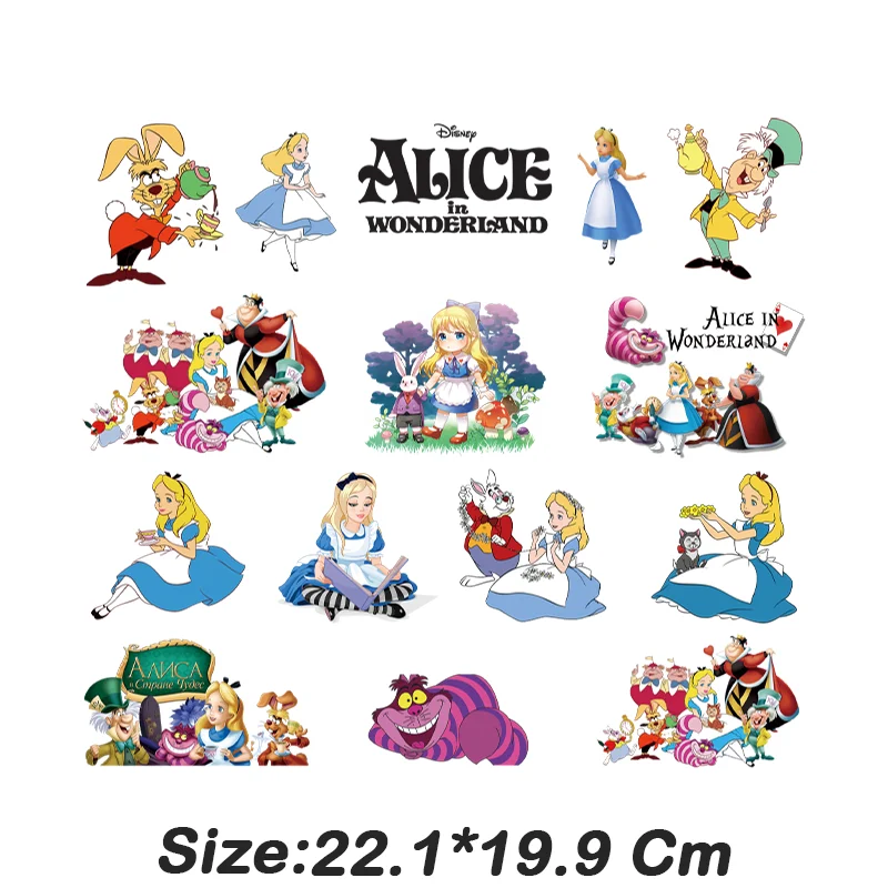 Disney anime Alice nel paese delle meraviglie stampa di cartoni animati, ferro sui trasferimenti per toppe di abbigliamento, adatto per felpa con