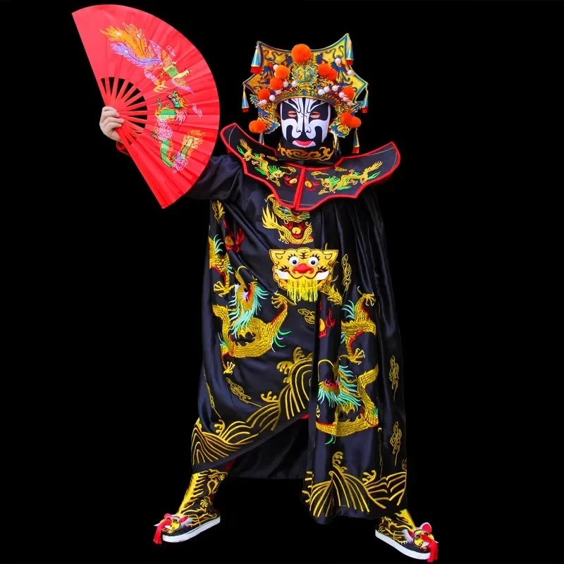 Kompletny zestaw kostiumów do zmiany twarzy syczuańskiej opery Super luksusowe buty Shu z haftem na wysokim podeszwie w talii wisząca głowa tygrysa