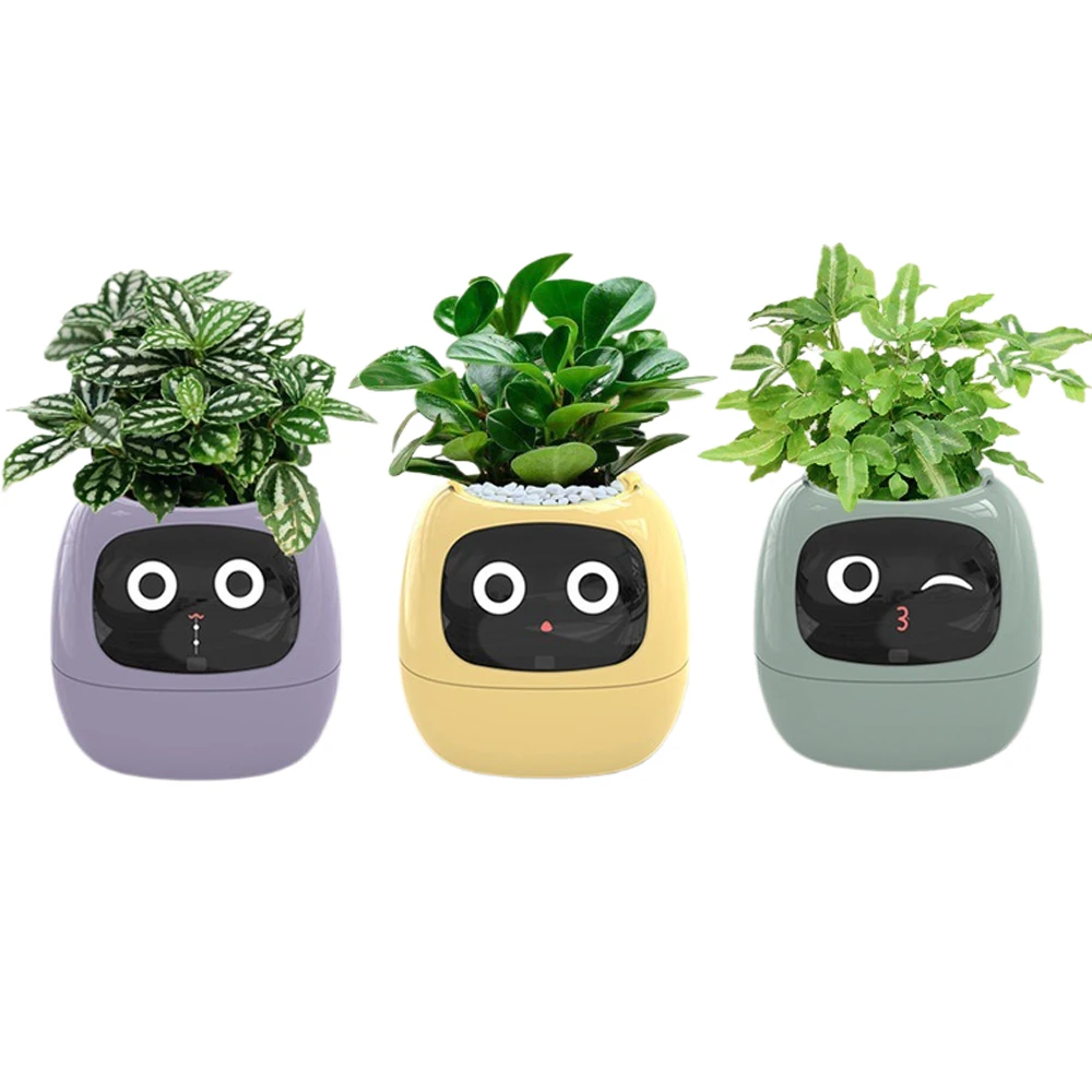 

Tuya Smart Pet Planter Robot Adorable Plant Companion Smart Planter 7 Smart Sensors Time/Date/Luminance/Moisture Display Planter