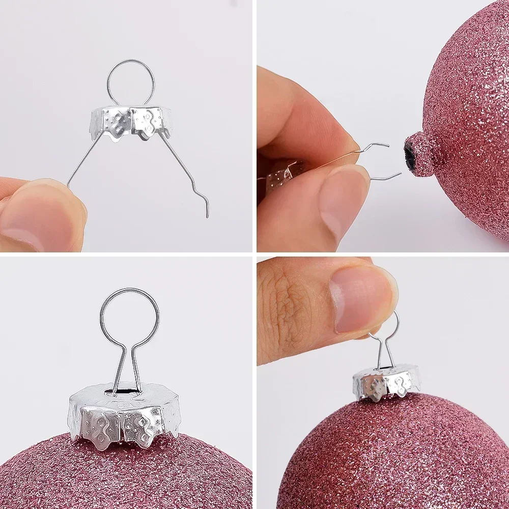 100Pcs Round Christmas Ball Caps Ornament Removable Metal Hanger Hats Christmas Tree DIY Xmas New Year Replacement Decorations