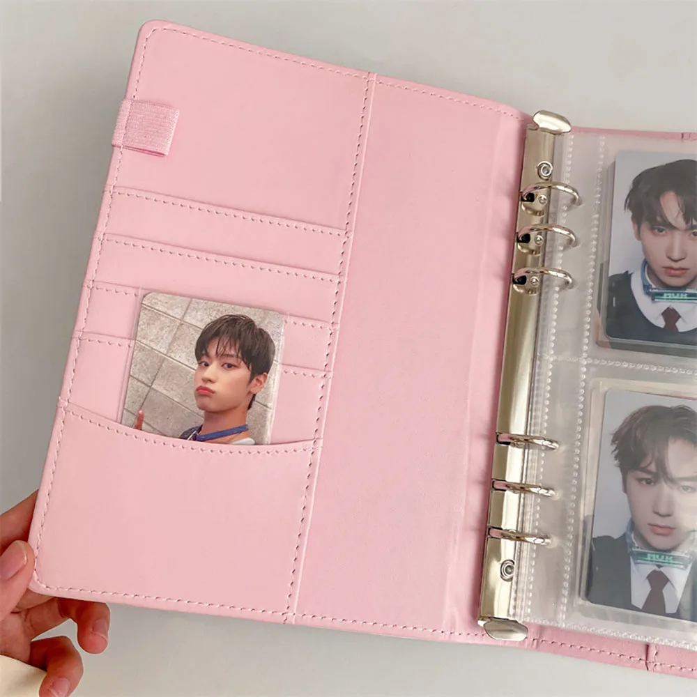 Candy Color A5/A7 PU Leather Binder Photocards Cover Cute Kpop Loose-leaf Collect Book Photo Cards Album Storage Book Stationery