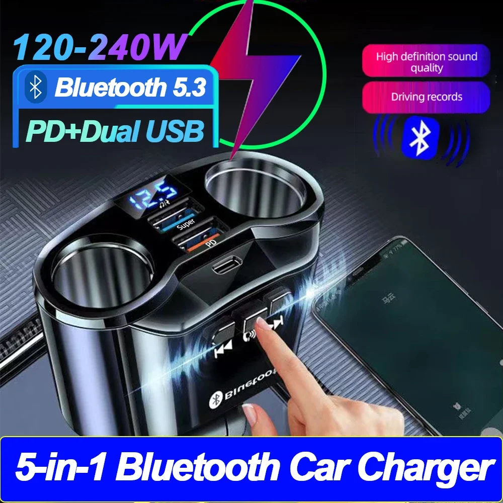 Ładowarka samochodowa z gniazdem zapalniczki PD QC3.0 Szybka ładowarka Dual USB 4.8A Cyfrowy wyświetlacz Zasilacz do wszystkich telefonów