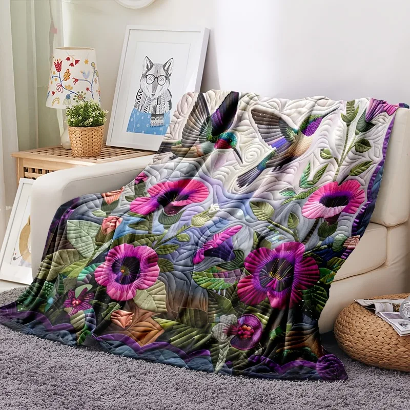 Cozy Hummingbird Flannel Throw Blanket All-Season Hypoallergenic Perfect for Couch Bed Office and Travel Symbolizing Freedom