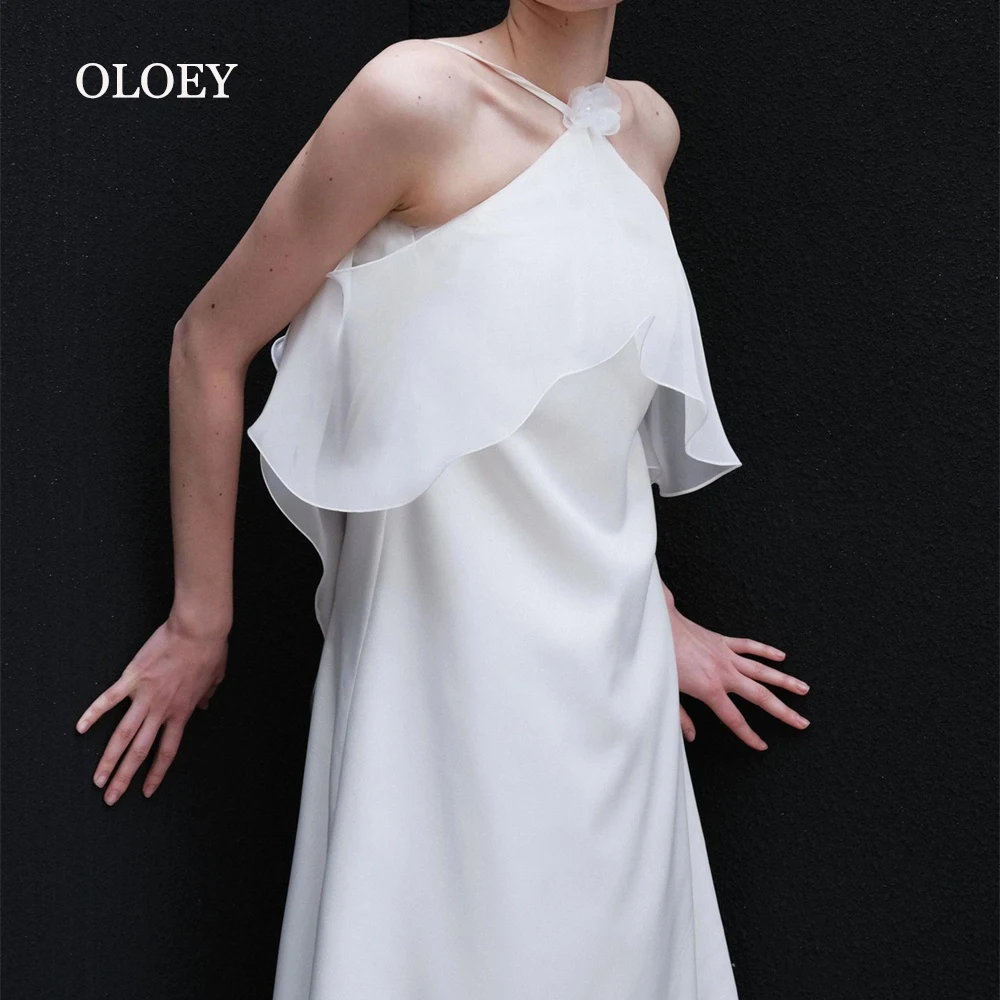 OLOEY Simple Ivory Halter Wedding Dress Photoshoot Ruffles Tulle Bridal Gown Zipper Back Bridal Dress Sleeveless Formal Gown