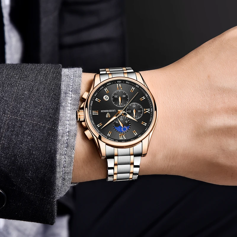 LIGE Fashion Luxury Men Watches Stainless Steel Business Quartz Man Wristwatch Casual Sport Chronograph Waterproof Watch For Men