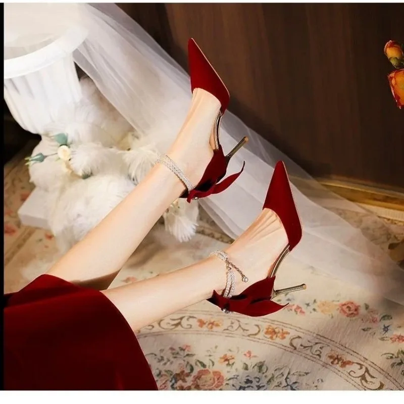 Elegant Women Heel Shoes High Heels Pumps Sexy Stilettos Wedding Shoes Bride Heels Red White Bowknot Footwear