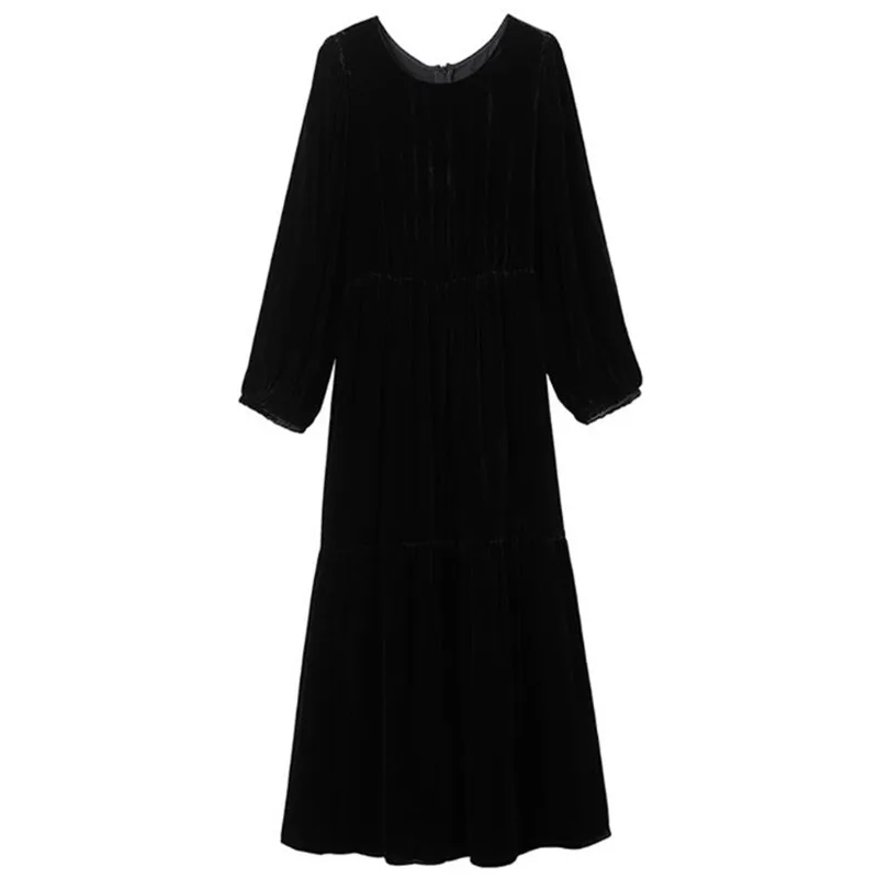 Robe de soirée en velours vintage à volants pour femmes, tenue de soirée élégante de marque à la mode, printemps et automne, robe de bal trapèze