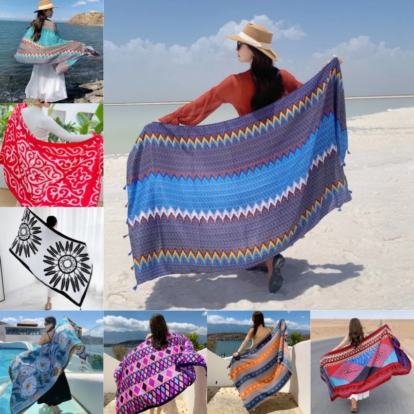 Multi-style 90x180cm Twill cotton Pareo Summer Cover-Ups Rectangle Wrap Scarf Swimsuit Bikini Cover Up Autumn Beach Sarong Mats