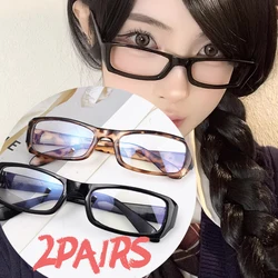 2pairs Retro Plastic Narrow Frame Small Square Glasses for Women Anti Blue Light Glass New Fashion Y2K Style Eyeglasses Frames