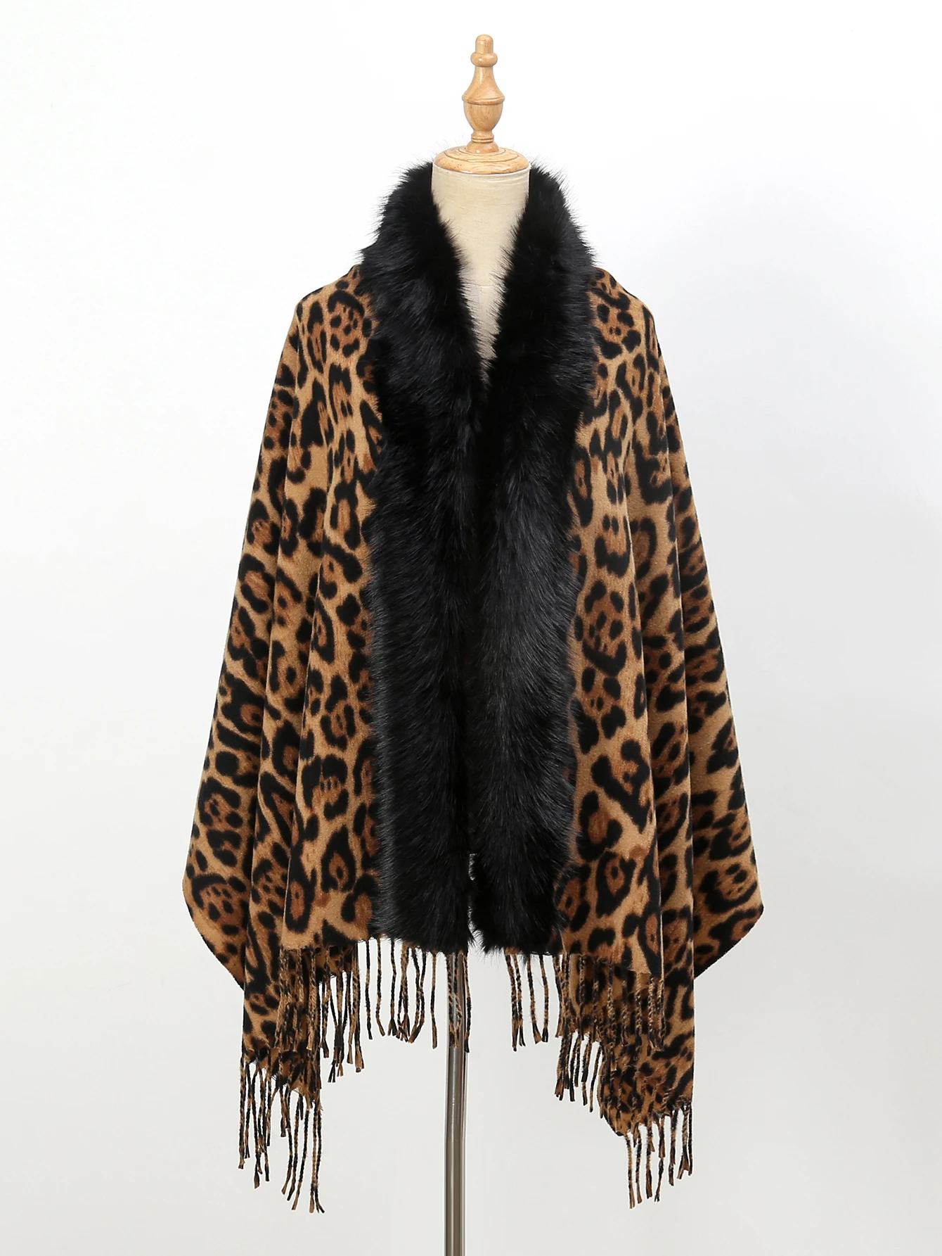 

Новая модная шаль с меховым воротником из искусственного кашемира с леопардовым принтом, повседневный, мягкий и теплый женский шарф с кисточками, шаль