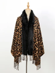 New fashionable imitation cashmere leopard print fur collar shawl, casual, soft and warm women's tassel scarf shawl