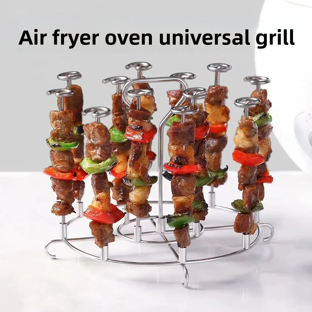 Spiedino per barbecue verticale in acciaio inossidabile 304 con base circolare Accessorio per friggitrice ad aria Spiedino per barbecue Ago da forno sospeso