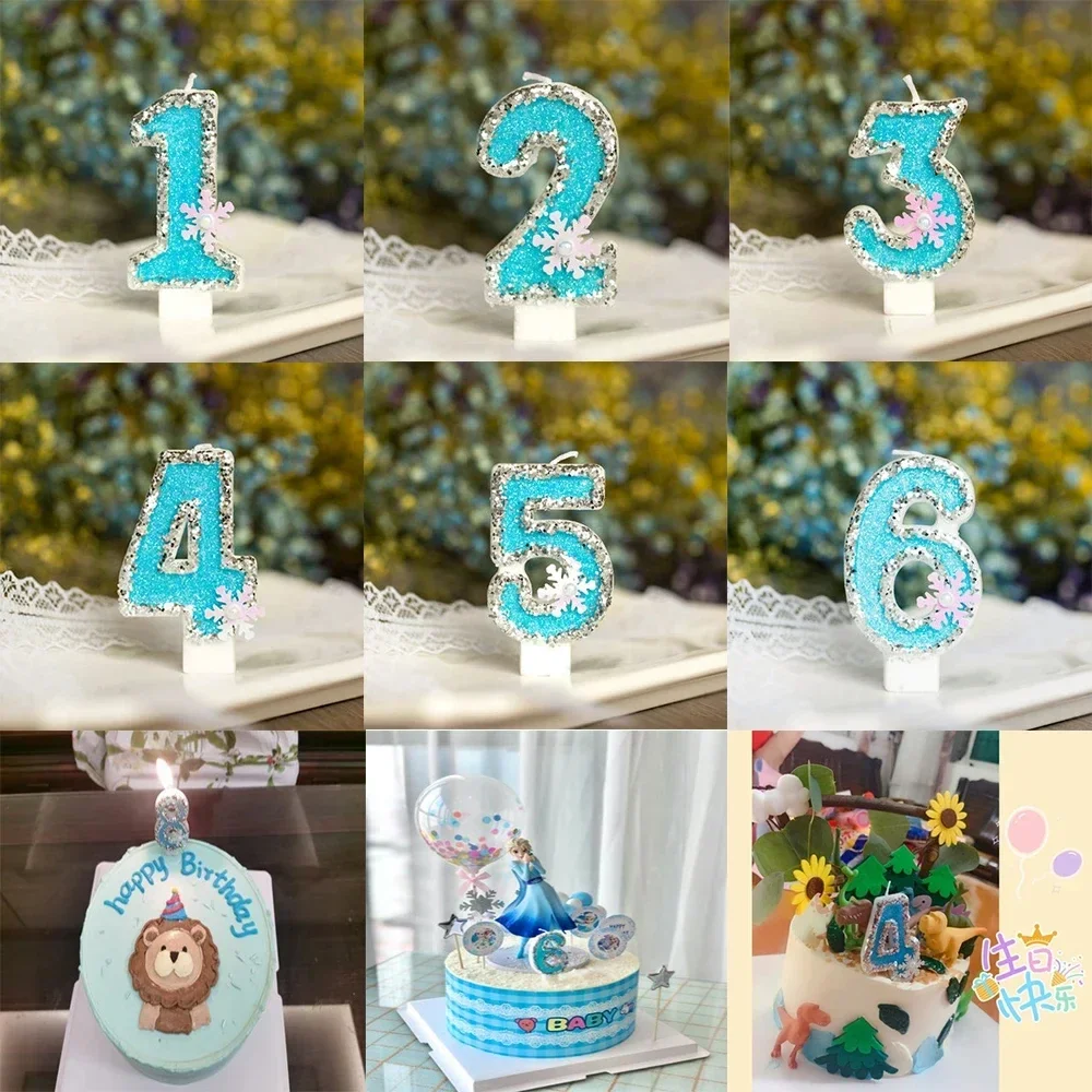 1 Pcs Blue Shells Glitter Number Birthday Candles Cake Toppers Birthday Wedding Digital Cakes Dessert Decor Birthday Decoration