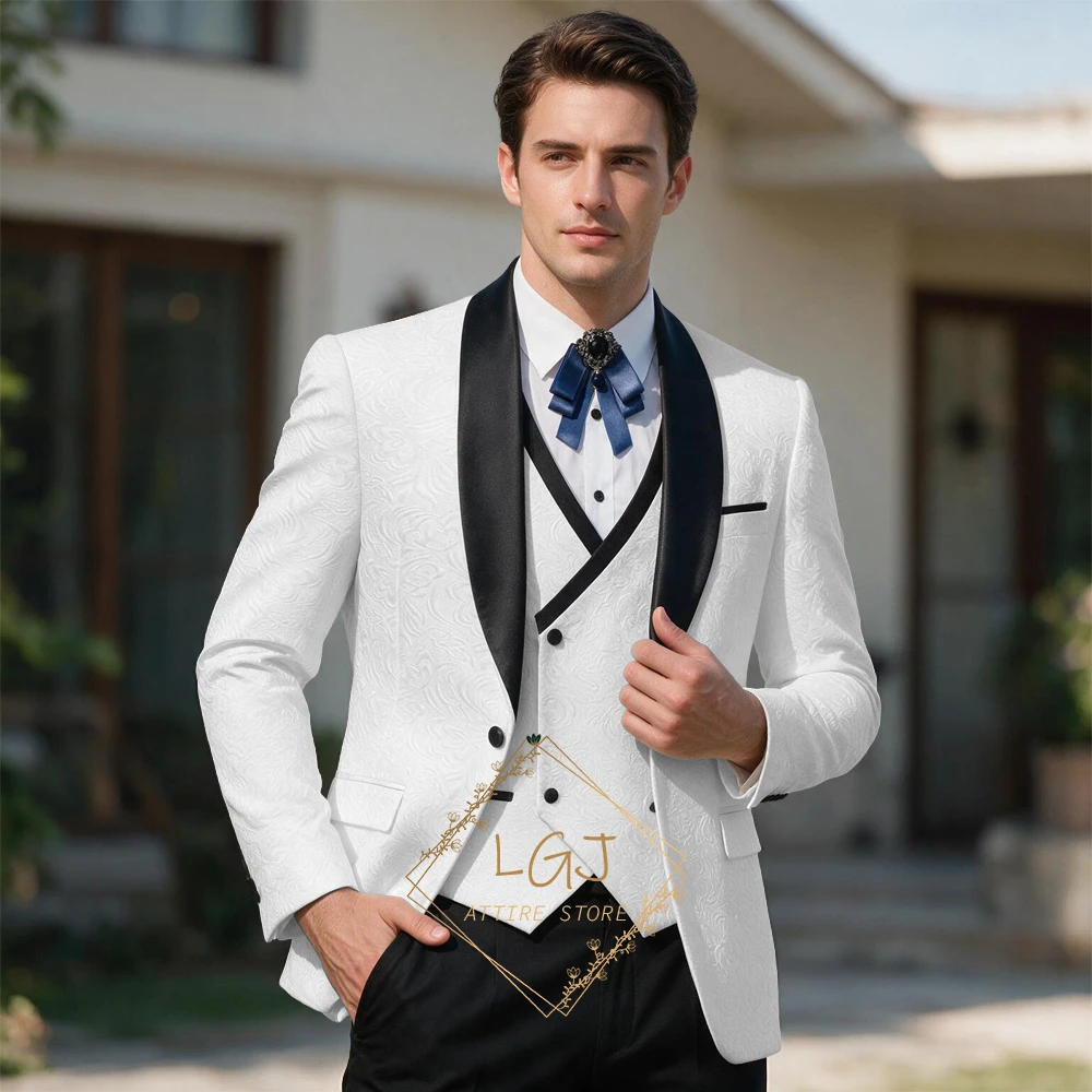 Men'S Formal Wear Waistcoat - Mens 3PC Textured Jacquard Dinner Suit