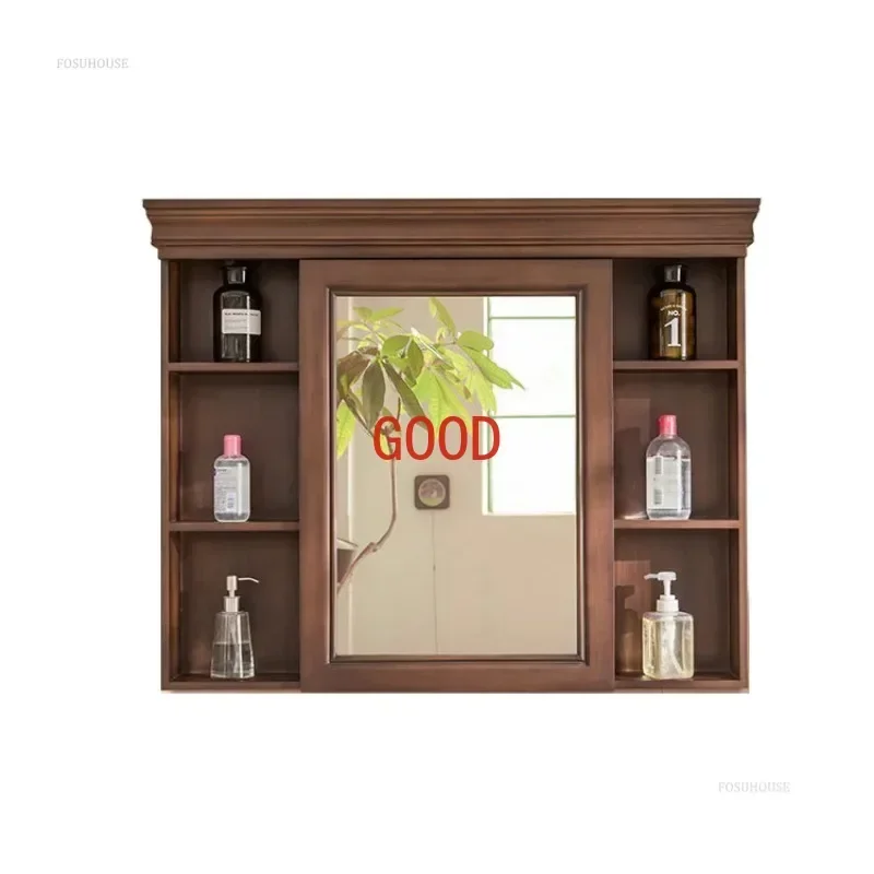 

American Bathroom Mirror Cabinet Solid Wood Mirror Box Wall-mounted Storage Bathroom Vanity Mirror Cabinets Home Furniture