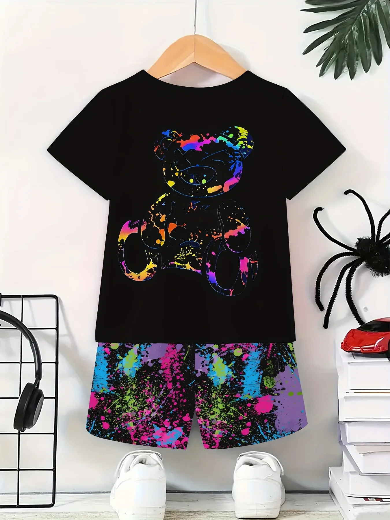 Été nouveau motif imprimé 3D haut à manches courtes Shorts deux pièces ensemble pour filles et garçons enfants hauts ensemble à manches courtes