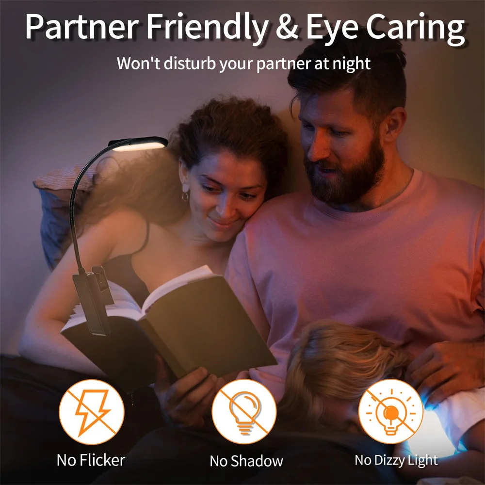 USB Rechargeable LED Reading Lamp Book Clamp Reading Light 3 color Temperatures for Work Reading Student Dormitory Night Light