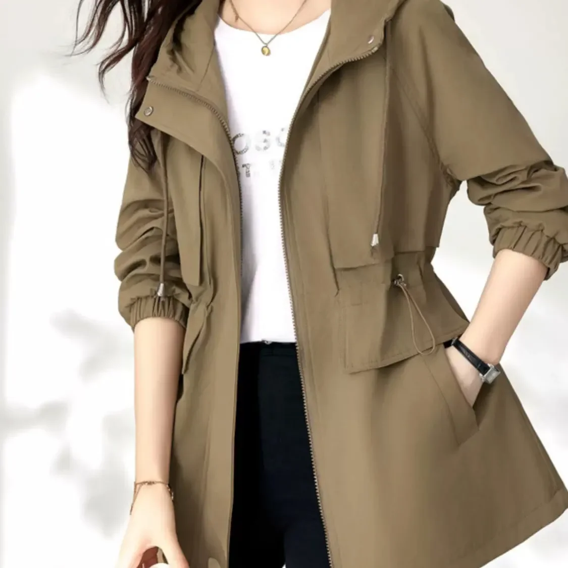 Manteau Slim à Capuche pour Femme, Pardessus à Manches sulf, Fermeture Éclair, Coupe-vent Décontracté, Nouvelle Collection Automne 2025, T842