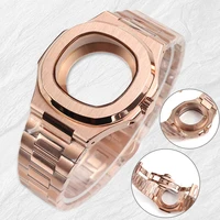 Caja de reloj NH35 de 40mm para Nautilus Seiko modificado NH35 NH36 NH38 movimiento 29,8mm Dial oro rosa/pulsera de acero inoxidable negro