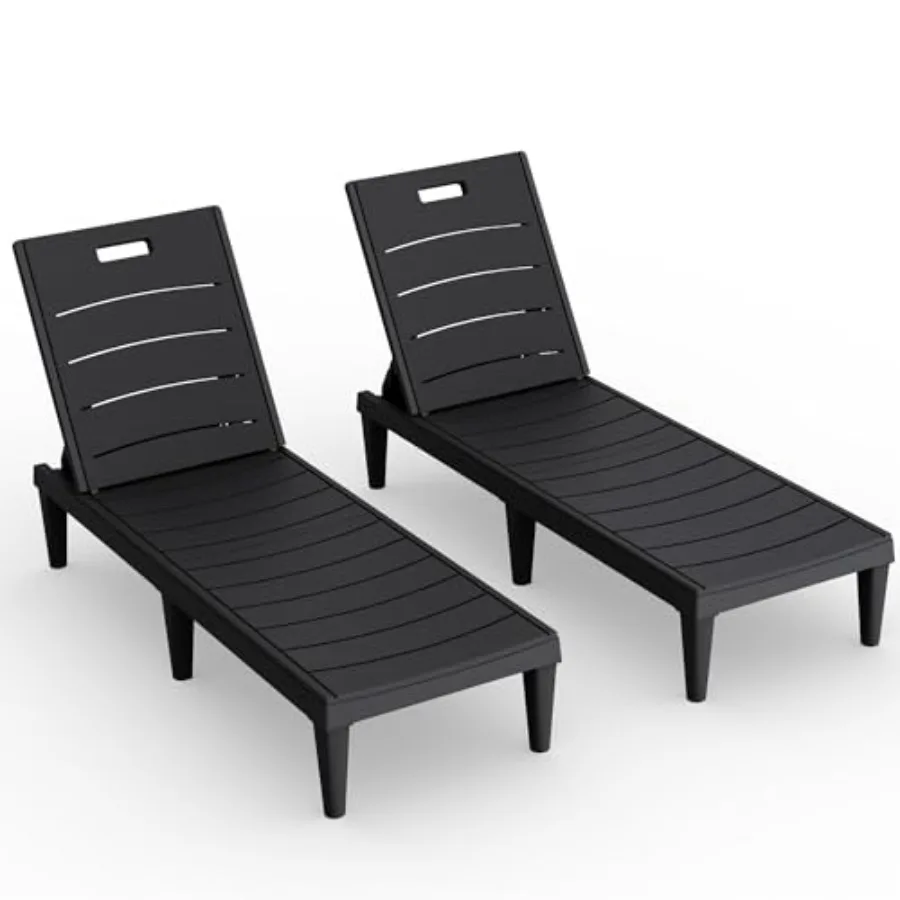 Outdoor Chaise Lounge Chair Set of 2 with 5-Position Adjustable Back, Waterproof and Lightweight PP Lounge Chairs for Outside P