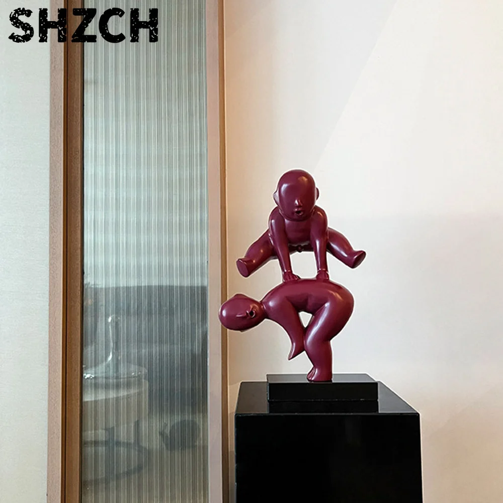 Modern Minimalist Vaulting Jump Kid Abstract Resin Sculpture TV Cabinet Tea Table Office Gift Cute Cartoon Jumping Child Statue