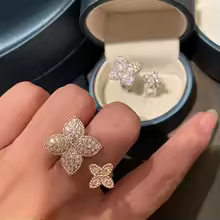 Cubic Zirconia Ring Flower Open Band Engagement Wedding Jewelry for Women - Q007