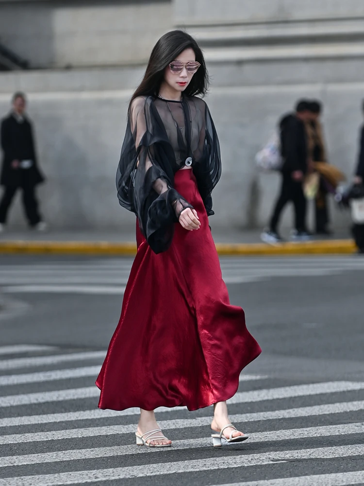 

Юбка-рыбка из ацетата с оригинальной текстурой, женская, свободного кроя, с завышенной талией, полностью закрывающая тело, элегантная, весна-осень, новинка