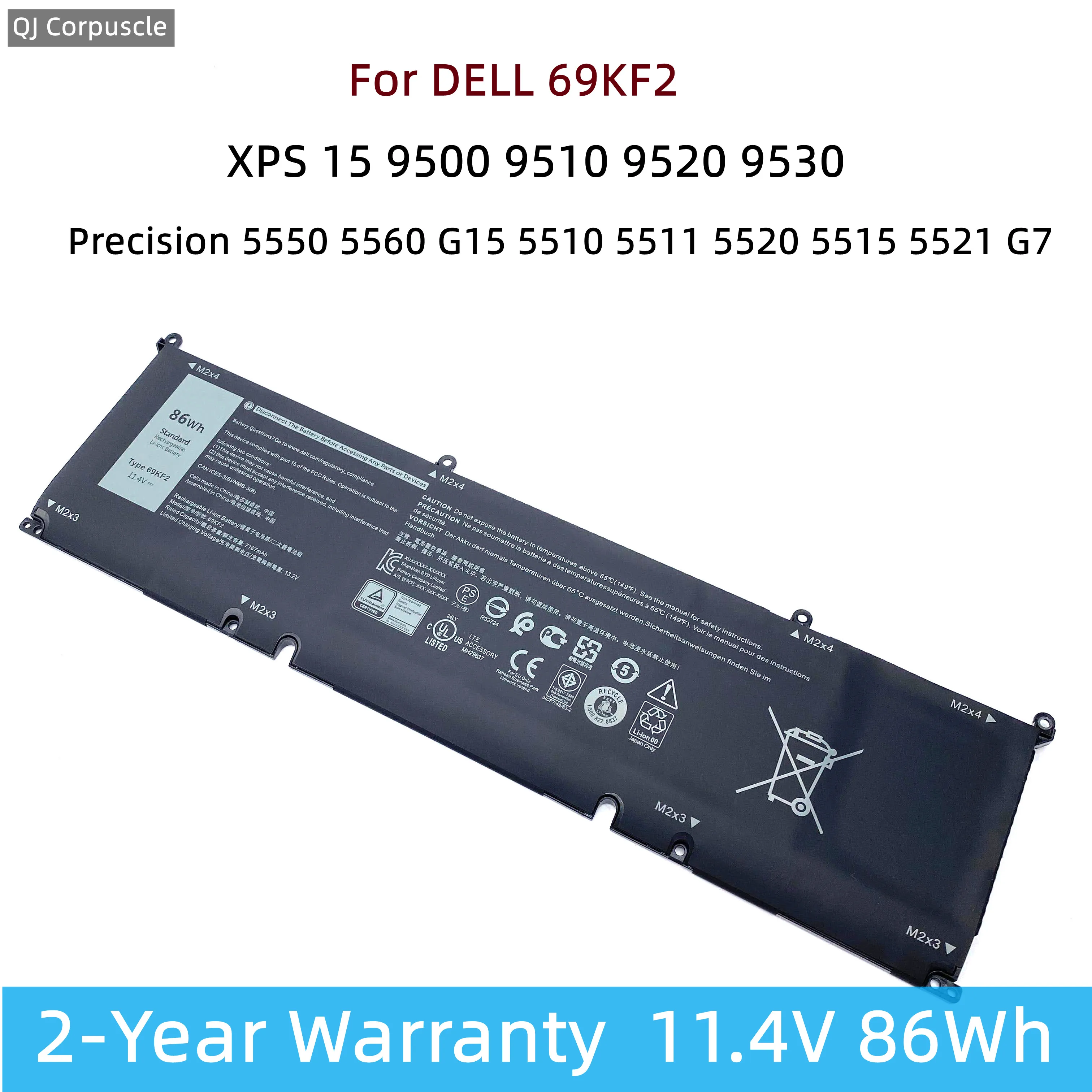 69KF2 Laptop Battery For DELL XPS 15 9500 9510 9520 9530 Precision 5550 5560 G15 5510 5511 5520 5515 5521 G7 15 7500 P91F P87F