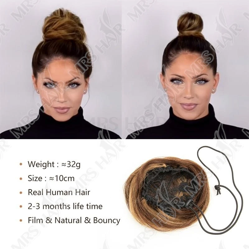 MRS HAIR Panini per capelli umani Artiglio su coulisse Coda di cavallo Pezzi di capelli flessibili Updo Ciambella Chignon Clip su panini per matrimoni e spettacoli