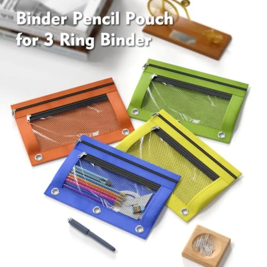 Binder Peil Pouches Peil Pouch for 3 Ring Binder Double Pocket Clear Window Peil Case for Binder Zippered Peil Pouches with Riv