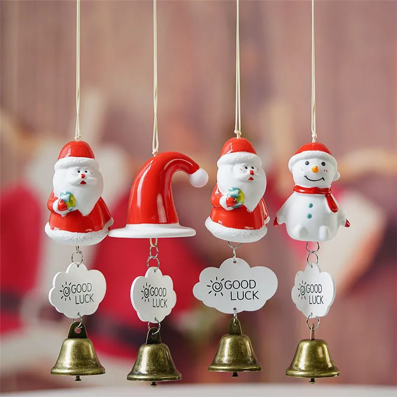 10Pcs Japanese Style Ceramic Lucky Cat Santa Claus Bell Wind Chime Outdoor Hanging Pendant Decor Home Room Ornaments Gifts