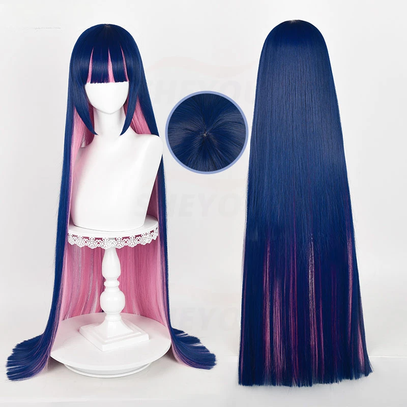 Stoking celana Dalam & stoking Anarchy Wig Cosplay Anime anti panas rambut sintetis 100cm-120cm merah muda & biru