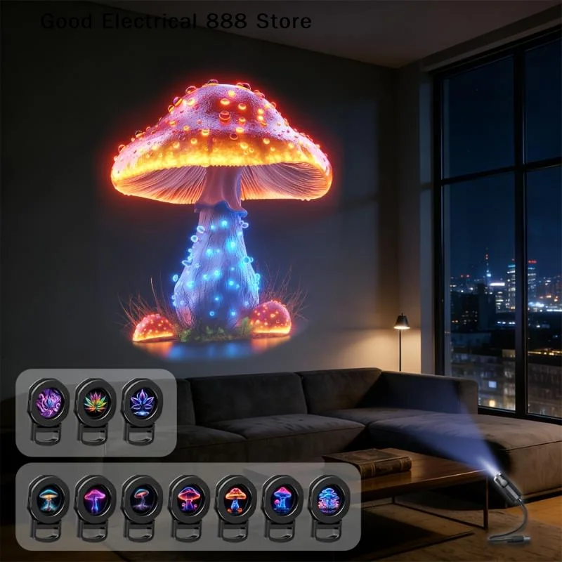 LED USB Mushroom Projection Light Dreamy Leaf & Starry Sky Projector Lamp Decorative Light For Bedroom Ceiling Wall Night Light