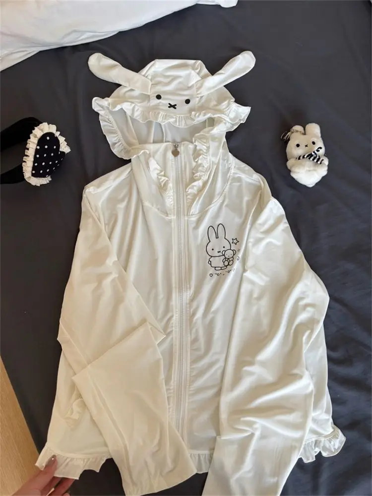 

Anime Cute Miffy Hooded Sun Protective Clothing Coat Female Summer Niche Loose UV Protection Lovely Kawaii Tide Personality New