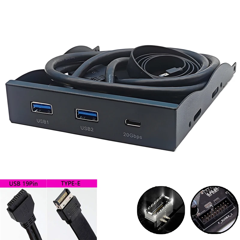 USB Front Panel for PC 2 Port USB 3.2 GEN1 5Gbps + 1 Port TYPE-C 10Gbps/20Gbps Hub Adapter Support Desktop 3.5