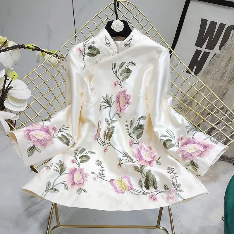 Tang Suit Shirt National Style Traditional Elegant Embroidery Women Chinese Vintage Blouse Loose Female Hanfu Tops 2024 New