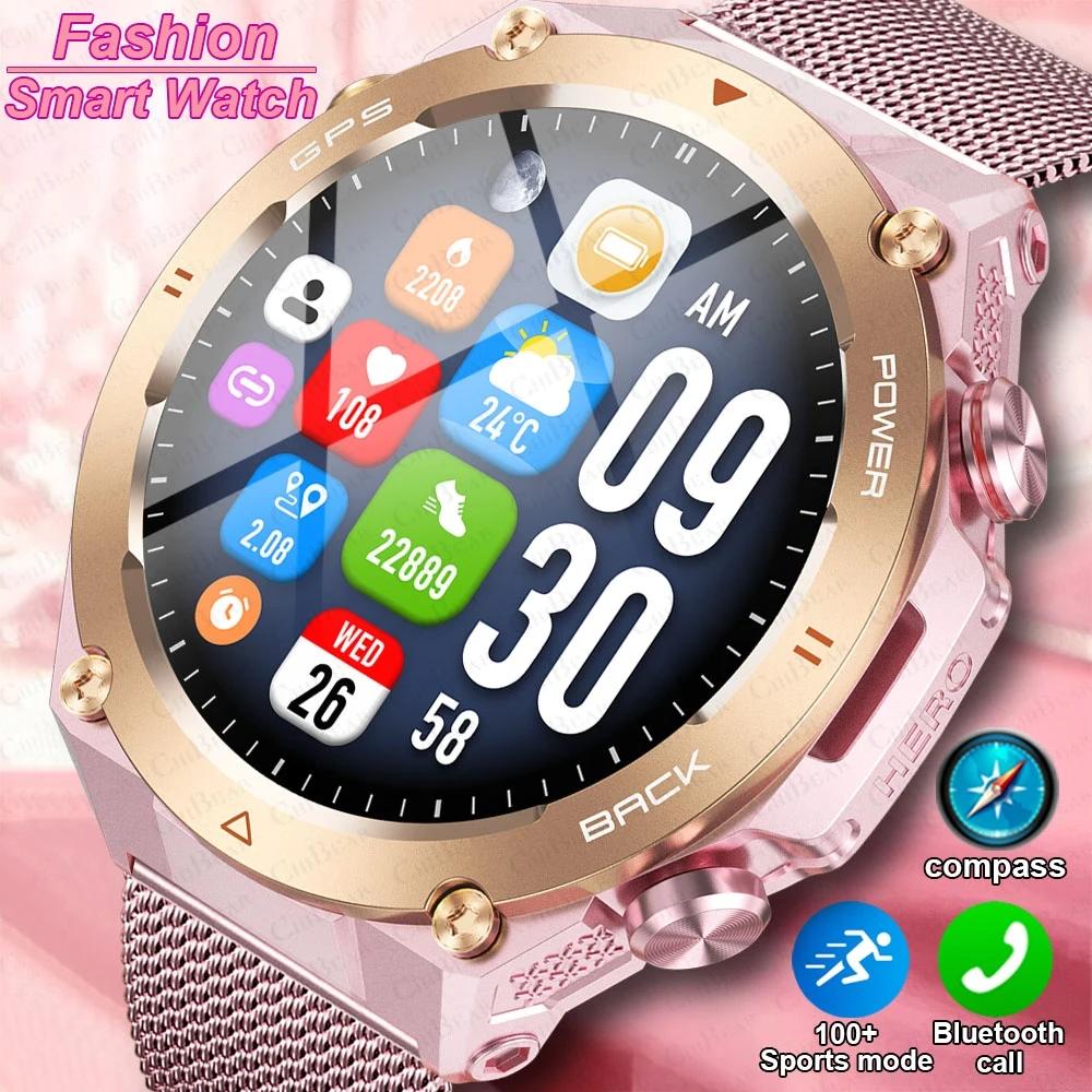 

Military Outdoor Smartwatch Men 1ATM Waterproof Compass GPS Altitude Pressure Monitoring Watch 650mAh Bluetooth Call Smart Watch