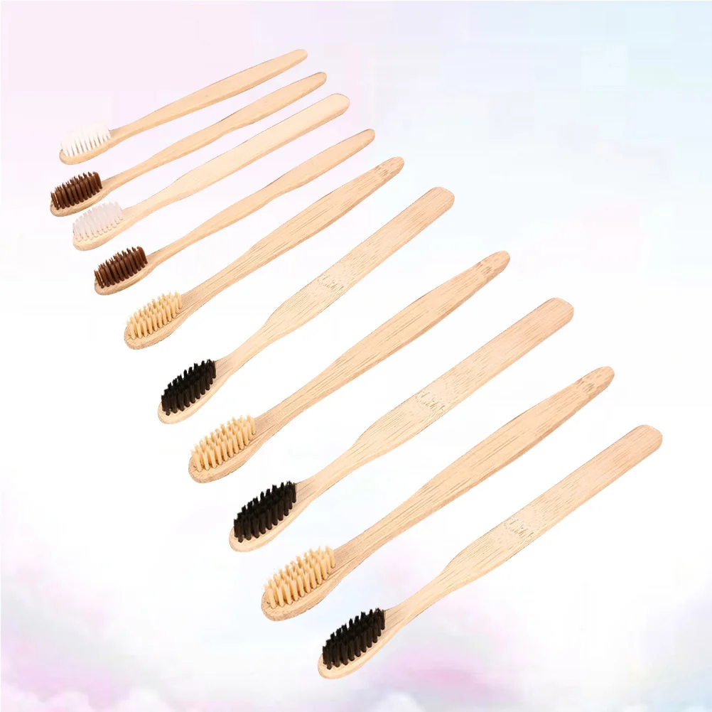 10 szt. Bambusowych Szczoteczek do Zębów Drewniane Jednorazowe Szczoteczki Podróżne Zestaw dla Gości Hotelowych Podróży Służbowych Materiały do Higieny Jamy Ustnej