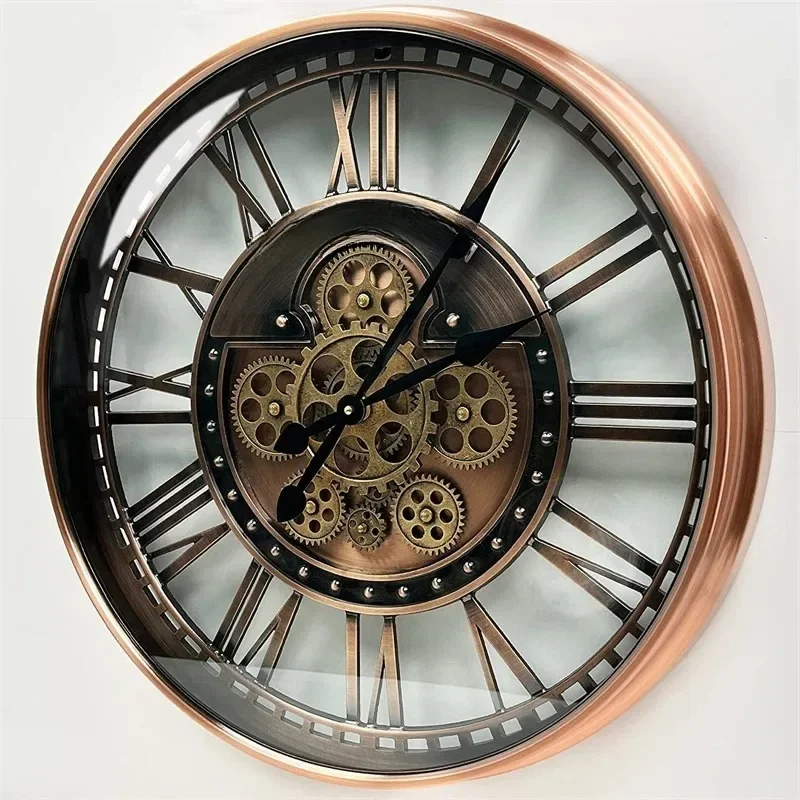 oversized industrial steampunk Bronze Antiqued Quartz Analog moving Gear Wall clock for home decor