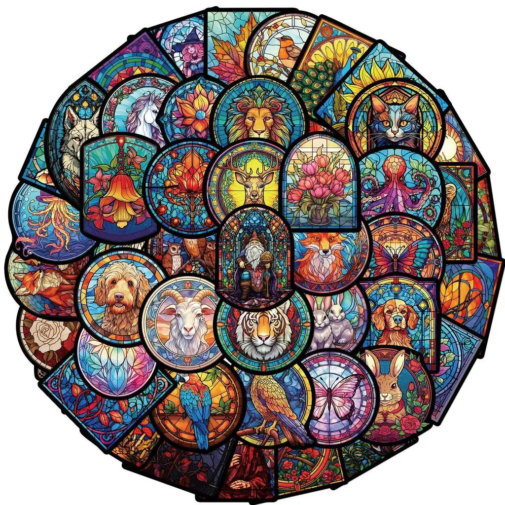 50Pcs Cartoon Stained Glass Graffiti Stickers Waterproof DIY Decals for Guitar Notebook Luggage LanLanStickersWorld Store