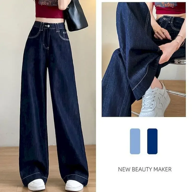 

Vintage Dark Blue Loose Wide Leg Jeans Women Korean Fashion High Waisted Baggy Jeans Women Streetwear Trousers Y2k Clothes