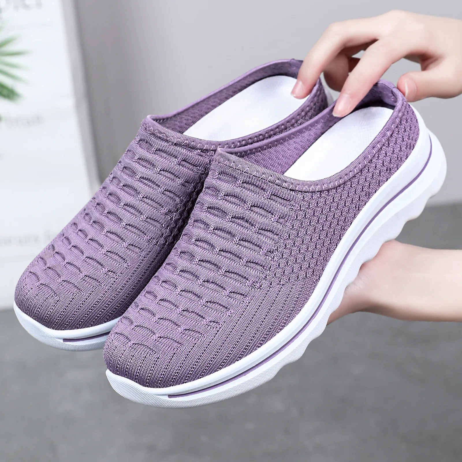 

Women's Home Shoes 2026 Spring Summer Breathable Mules Lazy Slip On Soft Bottom Casual Shoes Non Slip Half Slippers