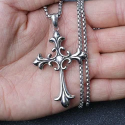 Vintage Classic Cross Pendant Men's Women's Punk Style Water Diamond Necklace Y2K Hip Hop Jewelry Gift High Quality Accessories