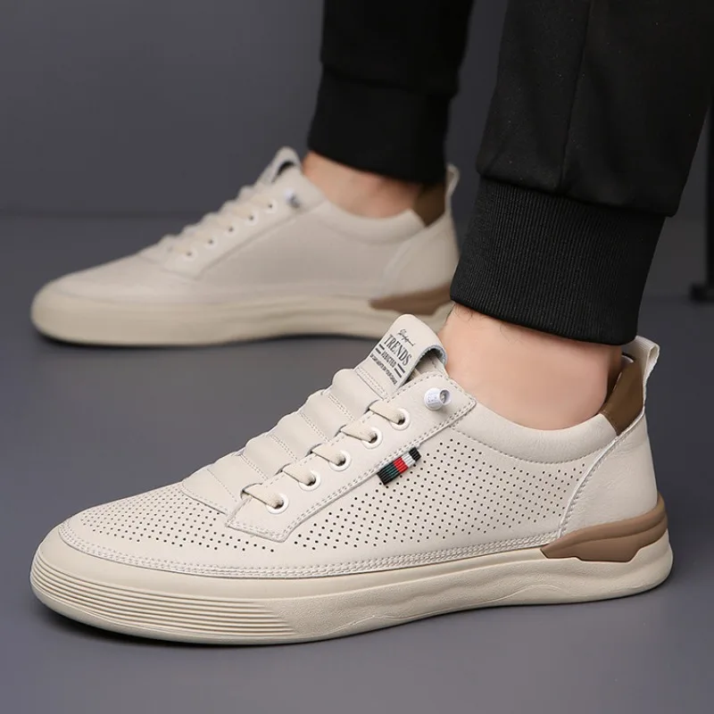 Designer Cow Leather Men\'s Board Shoes Spring Autumn Soft-soled Casual Sneakers for Man Fashion Platform Zapatos Para Hombre