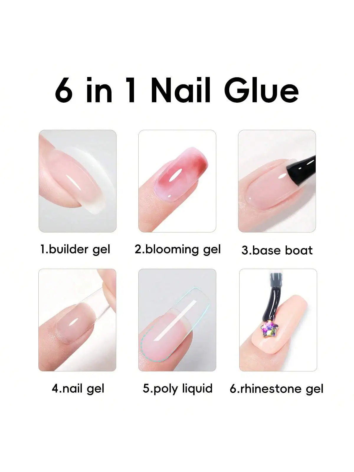 XEIJAYI 1 szt. 6 w 1 Żel do paznokci, baza pod lakier, żel do przedłużania paznokci, żel do sztucznych paznokci, żel do zdobienia paznokci, top coat, żel akwarelowy do paznokci DIY