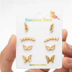 4Pairs/Lot Multiple Style Butterfly Stud Earrings Sets for Women Korean Wedding Jewelry Cute Insect Earings Party Gift Friends